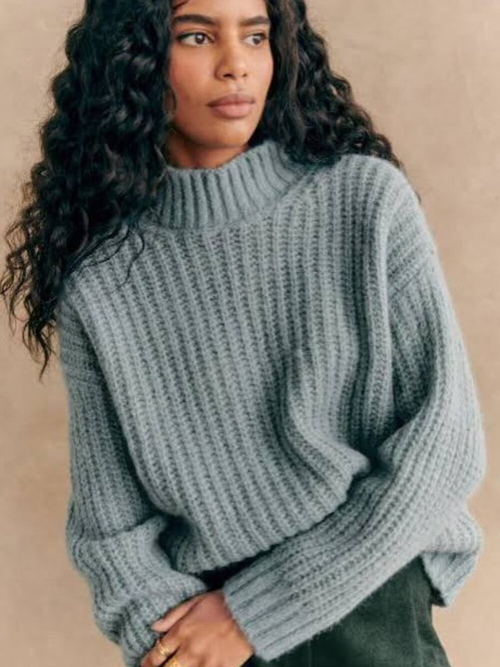 NEW Sezane Josepha Sweater Sz XS Light Blue Alpaca Wool Blend